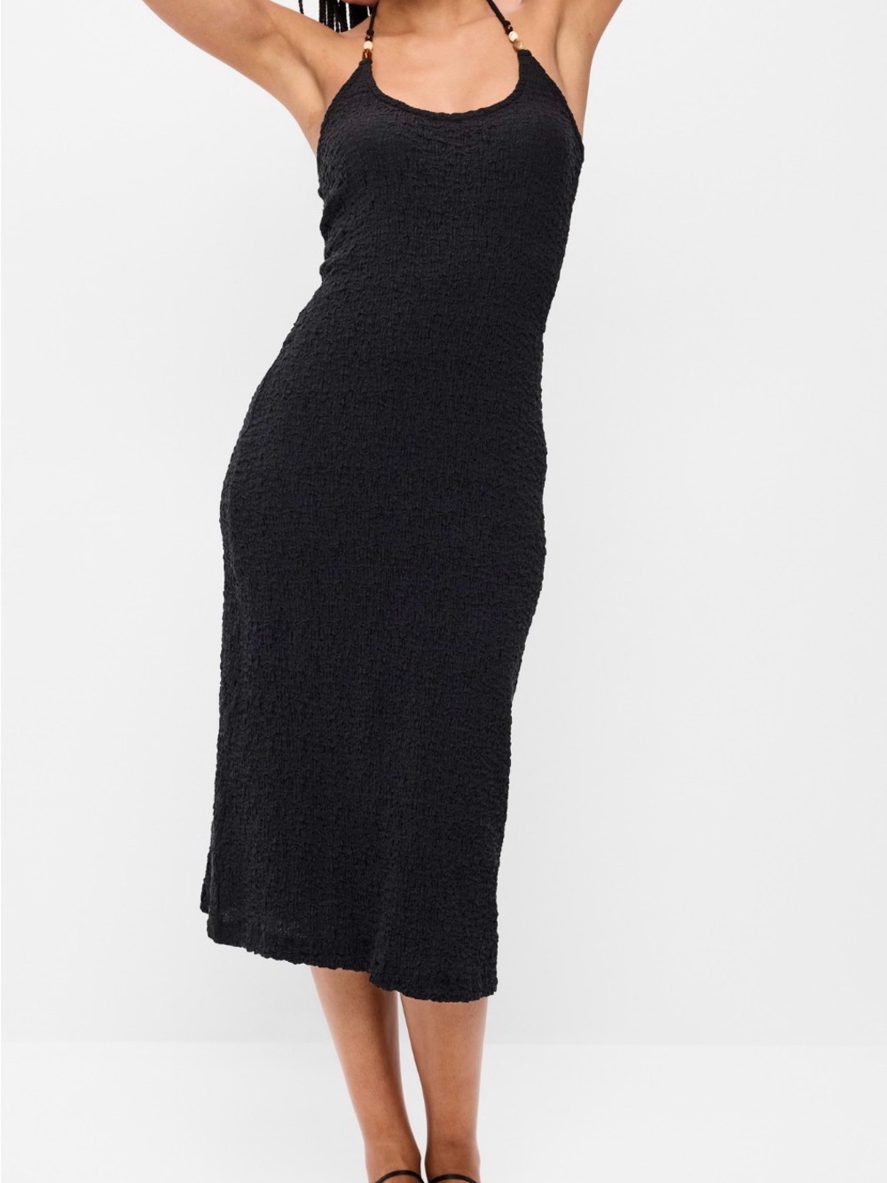 NWOT Old Navy Black Textured Halter Midi Dress